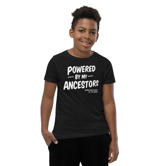 POWERED BY MY ANCESTORS Youth Short Sleeve T-Shirt (BLACK)